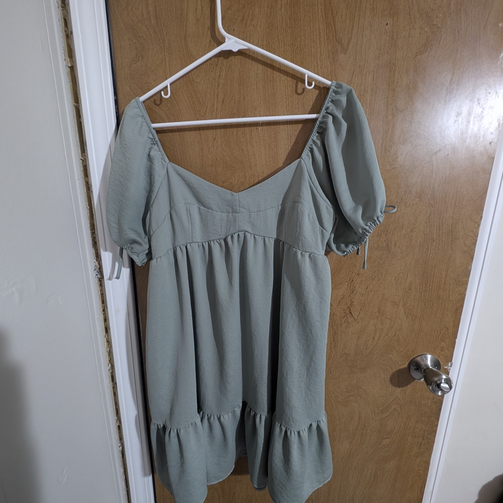 Altar'd State Sage Green Puff Sleeve Dress